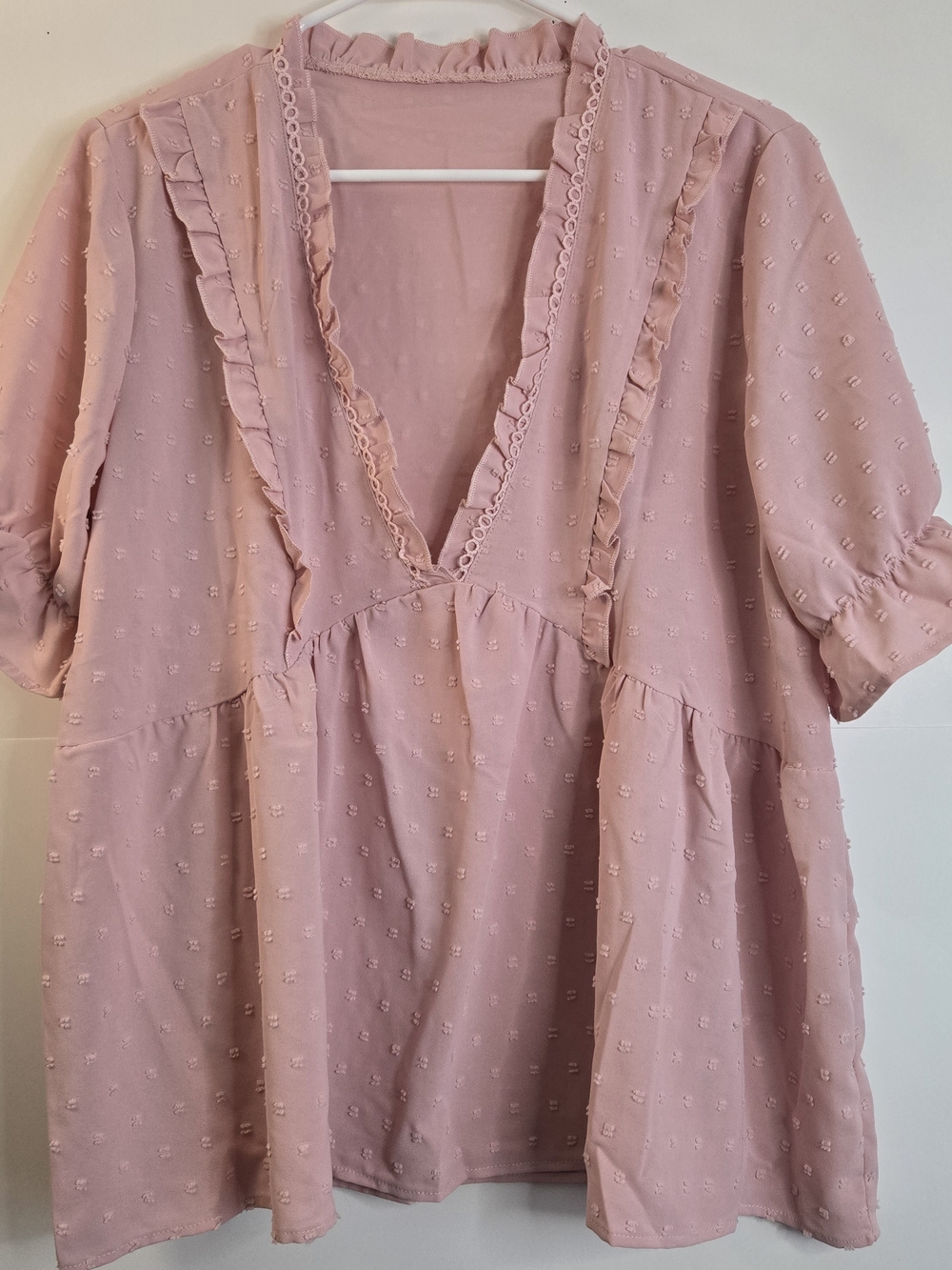 Source Unknown Dusty Pink Ruffle V-Neck Peplum Tunic